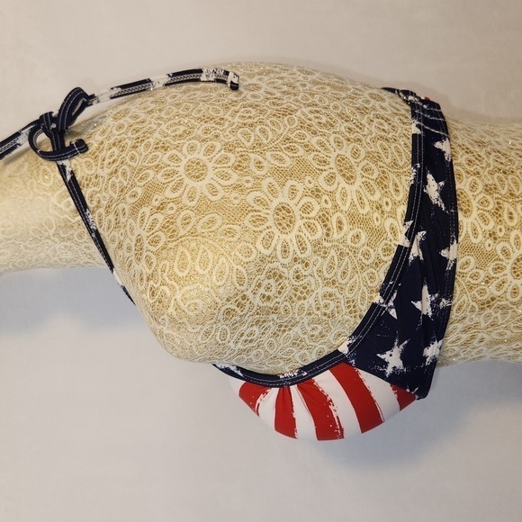 Red White Blue Padded Push-Up Cup Halter Swim Top - Picture 5 of 9